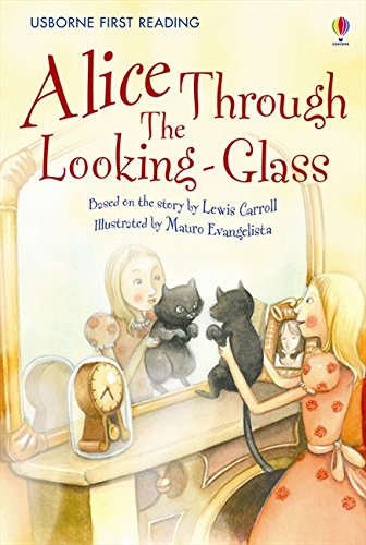Book cover: “Alice Through the Looking-Glass” with illustration of Alice and cats.
