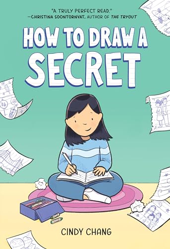 Book cover illustration of a girl drawing in a notebook surrounded by scattered papers.