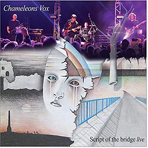 CD cover: band performing live onstage with surrealist face artwork.