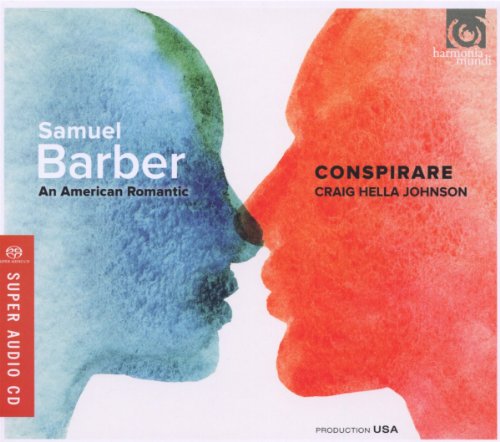 CD cover with abstract watercolor faces and text: "Samuel Barber, Conspirare.