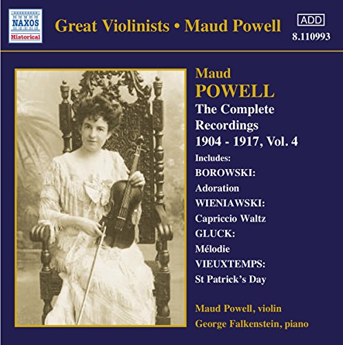 CD cover: Maud Powell, violinist, in portrait with ornate chair.