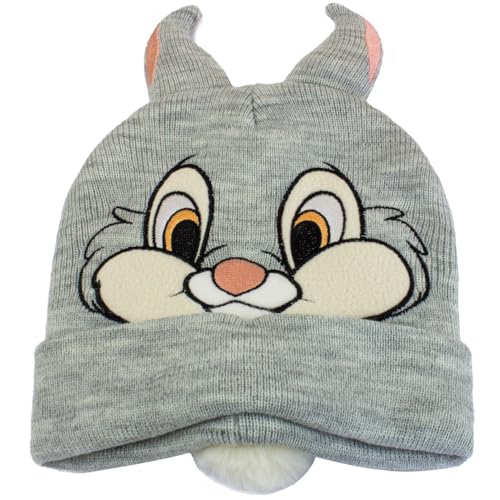 Grey beanie with Thumper’s face and rabbit ears attached.