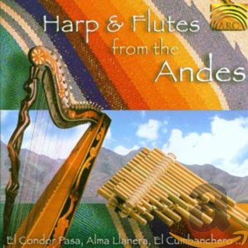 CD cover featuring a harp, flutes, and Andean mountain landscape.