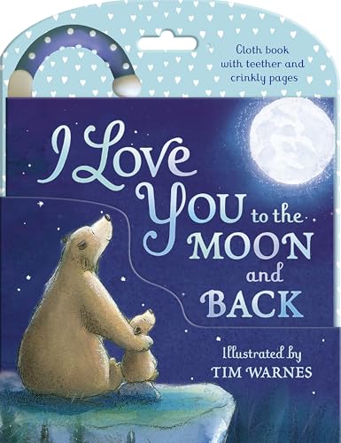 A cloth book cover featuring an adult bear and cub under a full moon.