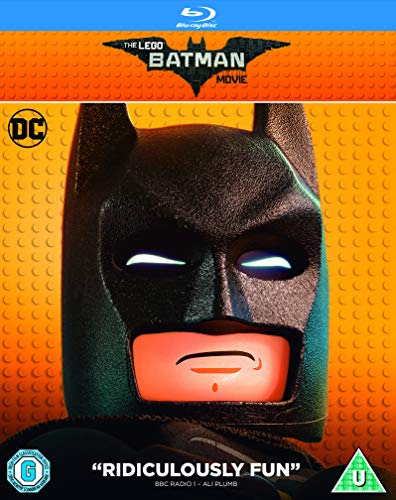 Blu-ray cover for "The Lego Batman Movie" featuring a Lego Batman face.