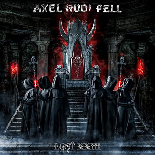 Album cover for Axel Rudi Pell's "Lost XXIII" featuring hooded figures and a throne.