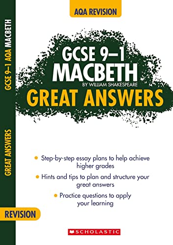 “Macbeth” revision guide cover with green splatter and bold text.