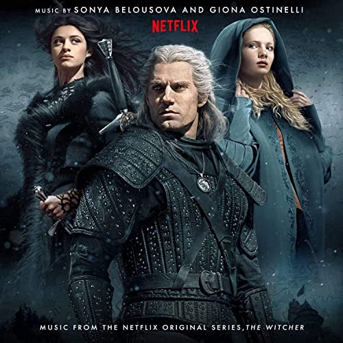 CD cover for "The Witcher" soundtrack featuring characters from the series.
