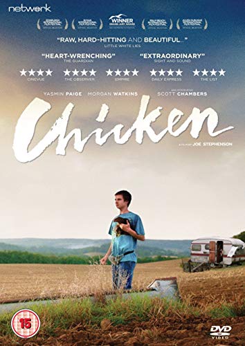DVD cover for “Chicken” featuring a boy with a chicken in a field.