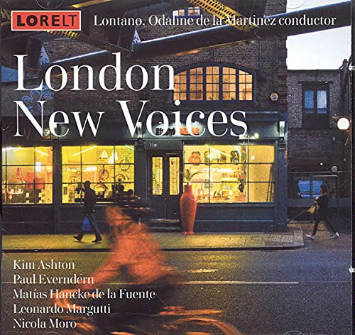 CD cover: "London New Voices" with a London street scene backdrop.