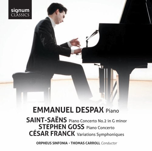 Pianist Emmanuel Despax performing at a grand piano, CD cover art.