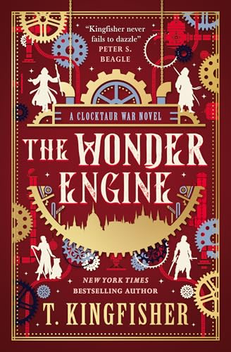 Book cover with fantasy artwork, clockwork mechanisms, and a mythical creature, likely a centaur.