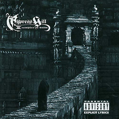 Cypress Hill album cover: stone temple entrance, figures in robes, dark blue tone.