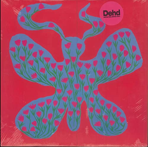 Red vinyl record cover with a blue floral butterfly design.