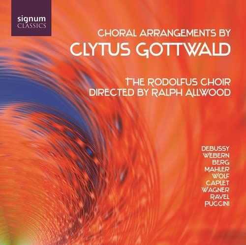 CD cover for choral arrangements by Clytus Gottwald, featuring red swirls.