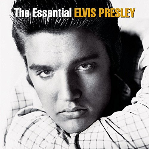Black and white portrait of young Elvis Presley on CD cover.