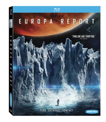Blu-ray cover for "Europa Report" depicting icy landscape and a lone figure.