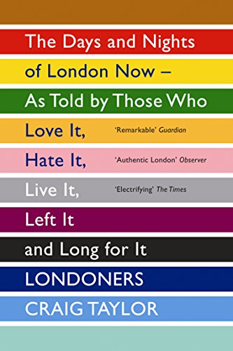 Book cover with horizontal colorful stripes and white text titled Londoners by Craig Taylor.