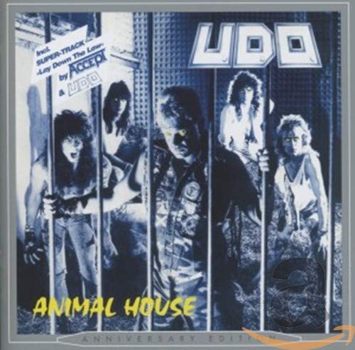 U.D.O. “Animal House” CD cover: band members behind bars, dark tones.