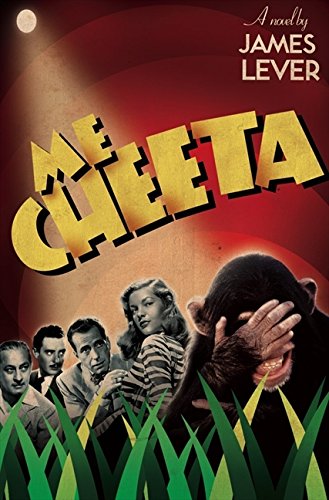 Book cover featuring a chimpanzee, actors, and tall green grass.