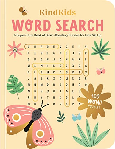 KindKids Word Search book cover with floral designs and puzzle grid.