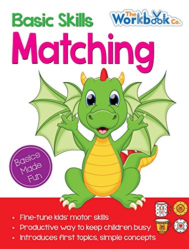 A children's workbook cover titled Matching featuring a cartoon green dragon on white background.