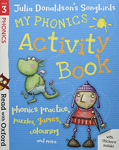 Colourful activity book with illustrations and phonics exercises for early readers, Julia Donaldson's characters.