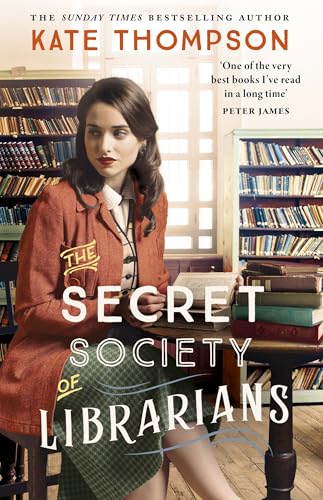 Book cover featuring a woman in a library, with large title text.