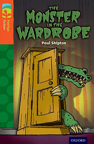 A green monster peeks out from an open wooden wardrobe on a book cover.