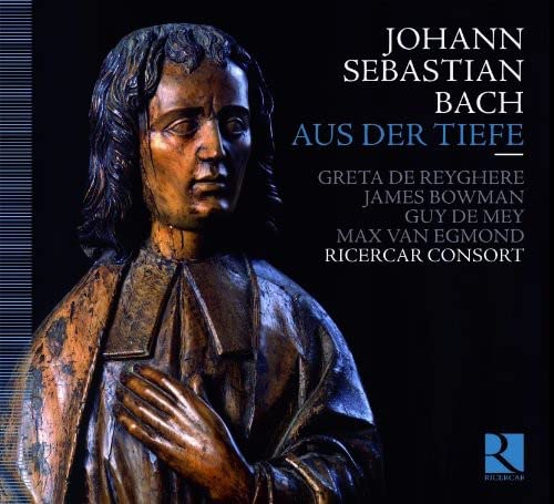 CD cover featuring a dark wood sculpture of Johann Sebastian Bach.