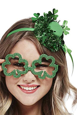 Smiffys 51126 Paddy's Day Shamrock Glitter Party Specs, Unisex Adult, Green, One Size