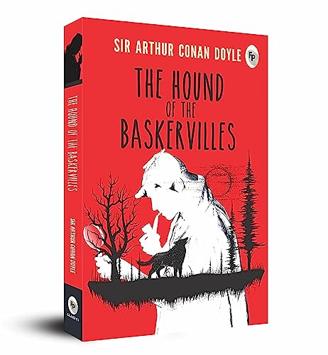 Book cover of The Hound of the Baskervilles featuring Sherlock Holmes and a dog.