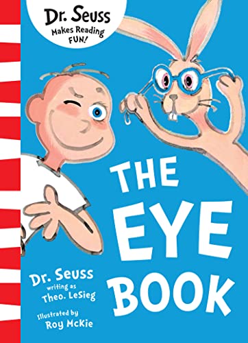 Dr. Seuss’ “The Eye Book” cover with a boy and rabbit wearing glasses.