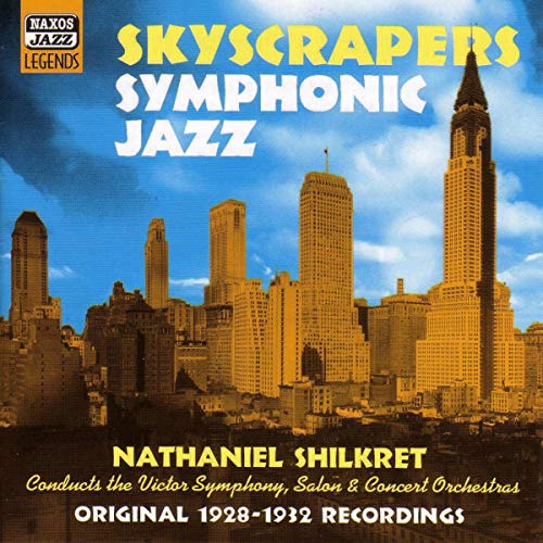 CD cover for “Skyscrapers” jazz compilation with city skyline imagery.