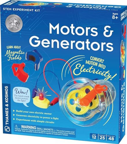 Thames & Kosmos | 665036 | Motors & Generators | Experiment Kit | Build Your Own Electric Motor | Generate Electricity To Power A Light | 25 Experiments | Ages 8+