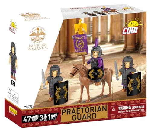 Boxed building block set depicting Roman Praetorian Guard figures with a horse.