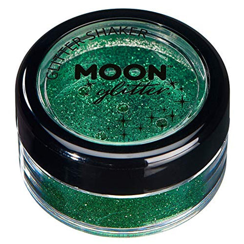 Classic Fine Glitter Shakers by Moon Glitter - Green - Cosmetic Festival Makeup Glitter for Face, Body, Nails, Hair, Lips - 5g