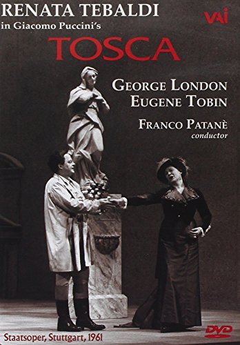 DVD cover for Puccini's *Tosca* opera featuring performers and a statue.