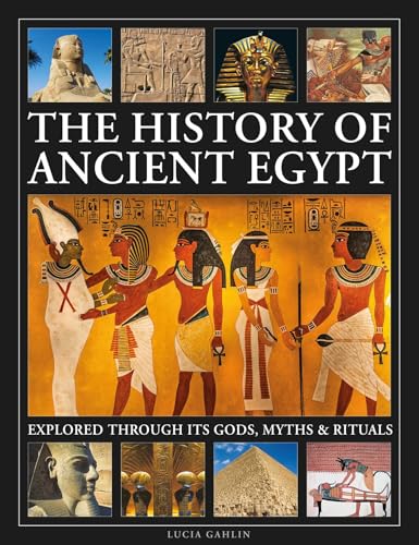 An illustrated book with ancient Egyptian gods and pyramids on its cover.