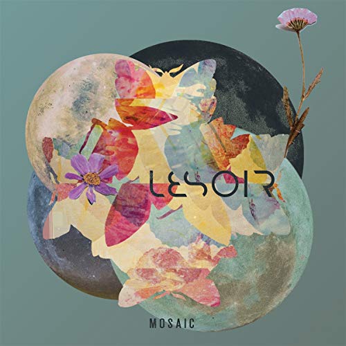 Album cover for Lesoir’s “Mosaic” featuring butterflies, flowers, and circular shapes.