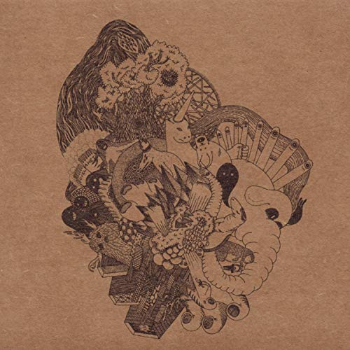 Hand-drawn illustration of animals and floral shapes on a tan CD cover.