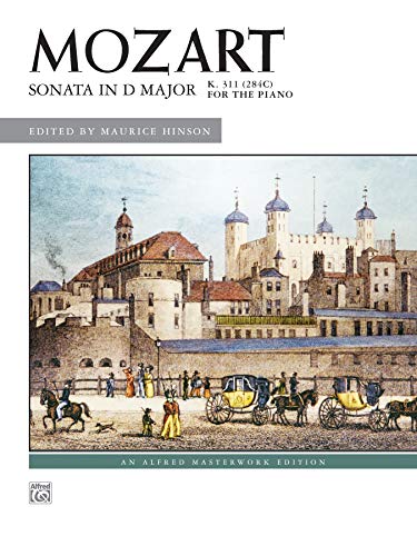 Sheet music cover for Mozart’s Sonata in D Major, featuring a castle scene.