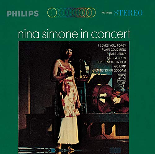 Nina Simone portrait on a green Philips record album cover.