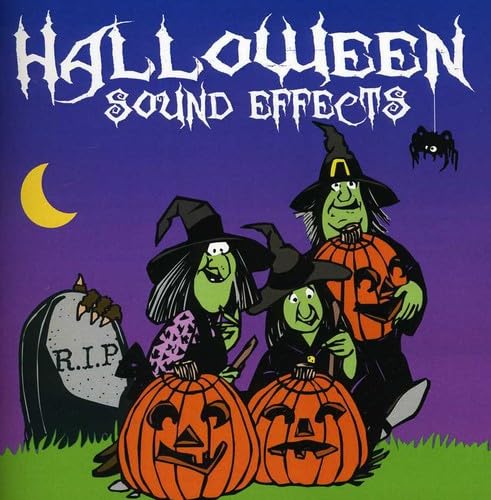 Halloween sound effects CD cover with cartoon witches and pumpkins.