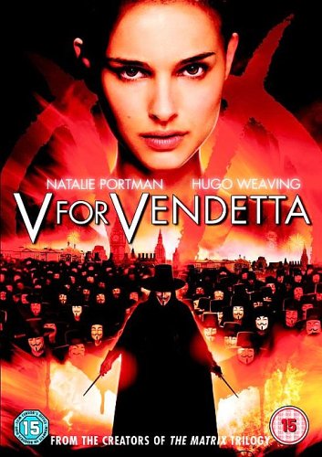V For Vendetta" DVD cover featuring Natalie Portman and a masked figure.
