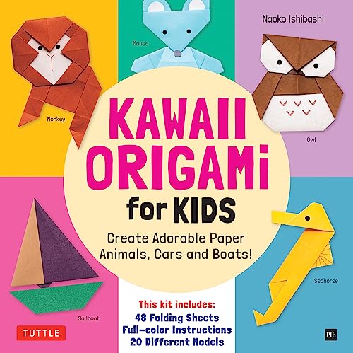 Kawaii Origami for Kids Kit: Create Adorable Paper Animals, Cars and Boats! Includes 48 Folding Sheets and Full-color Instructions