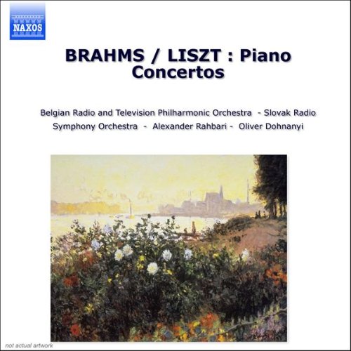 CD cover for Brahms/Liszt Piano Concertos featuring an impressionist painting of a landscape.