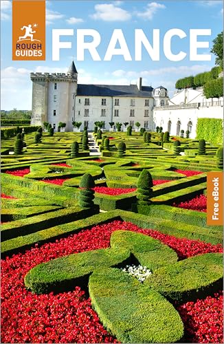 Travel guidebook with France map and iconic landmarks on the cover, rectangular shape.