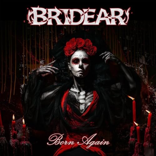 CD cover: woman with skull makeup, roses, and burning candles.