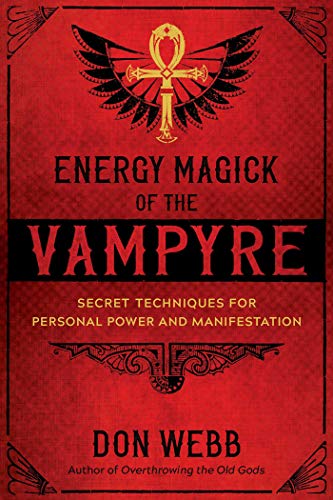 Red book cover with gold ankh, wings, and title "Energy Magick of the Vampyre.
